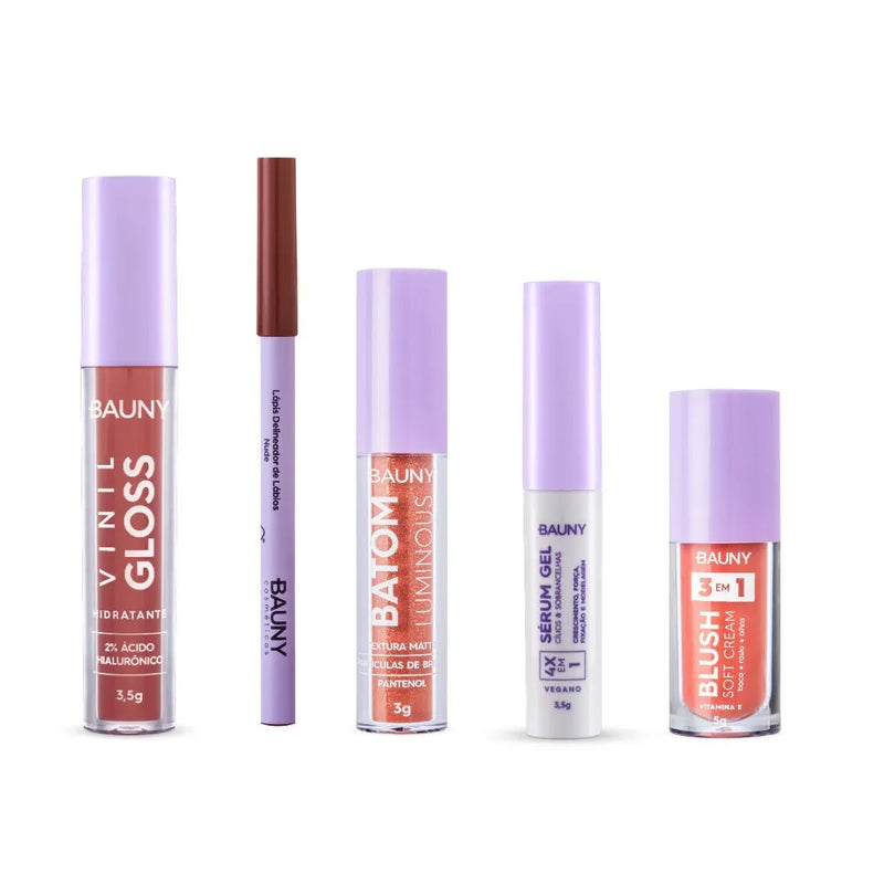 BAUNY - KIT 5 em 1 Sérum Gel + Vinil Gloss, Delineador & Blush (5g)